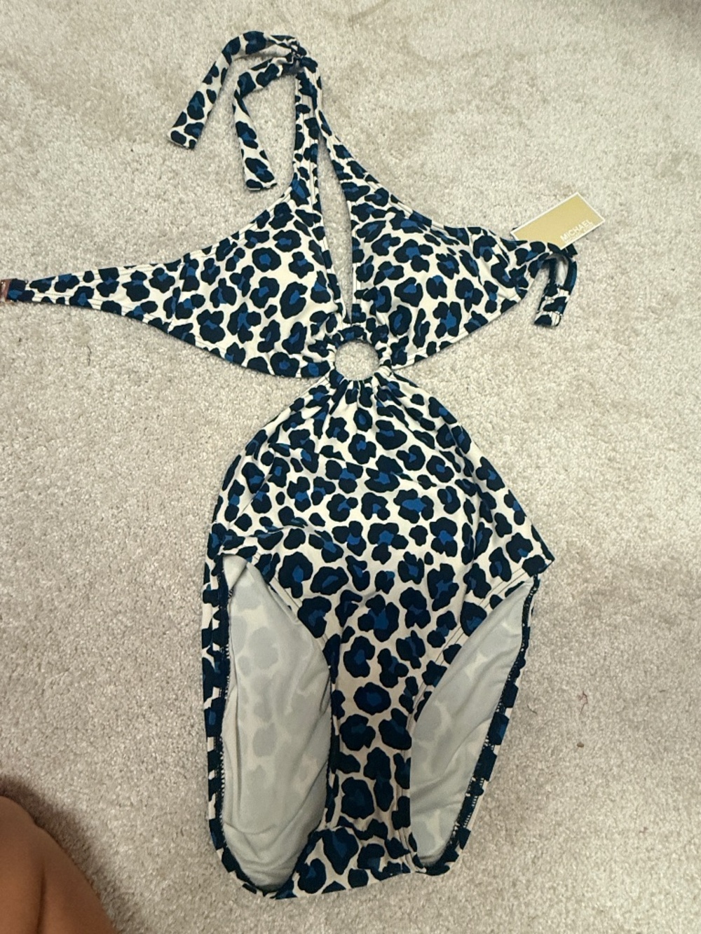 Michael Kors CutOut Low Cut Halter One Piece Leopard Printed Swimsuit 6